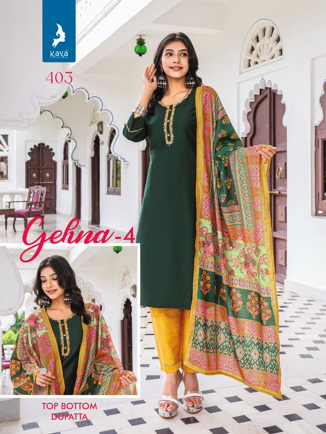 Gehna 4 By Kaya Pure Silk Straight Cut Kurti With Bottom Dupatta Wholesale Online